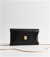Black Faux Leather Oversized Clutch Bag New Look