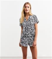 Women's Black Zebra Print Short Pyjama Set New Look
