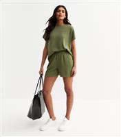 Women's Green Textured Shorts New Look