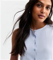 Women's Light Blue Textured Ribbed Crew Neck Button Up Vest New Look