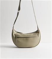 Khaki Grained Faux Leather Crossbody Bag New Look