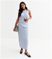 Women's Light Blue Textured Ribbed Midi Skirt New Look
