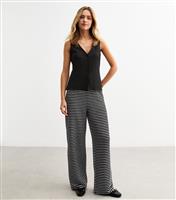Women's Black Textured Striped Wide Leg Trousers New Look