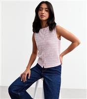 Women's Petite Pink Textured Shimmer Button Up Vest New Look