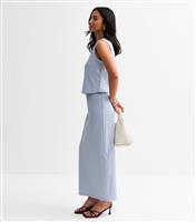 Women's Petite Light Blue Ribbed Midi Skirt New Look