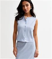 Women's Petite Light Blue Ribbed Crew Neck Waistcoat New Look