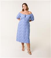 Women's Curve Blue Floral Print Midi Dress Blue Vanilla New Look