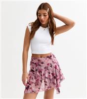 Girls' Pink Mesh Blur Rose Print Handkerchief Hem Skort New Look