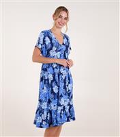 Women's Blue Leaf V-Neck Smock Dress Blue Vanilla New Look