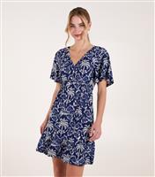 Women's Navy Floral V Neck Mini Dress Blue Vanilla New Look
