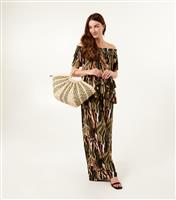 Women's Plisse Printed Straight Leg Trousers Blue Vanilla New Look