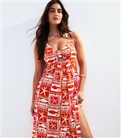 Women's Red Sea Print Knotted Front Maxi Dress New Look