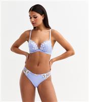 Women's Blue Daisy Embroidered Mesh Brazilin Briefs New Look