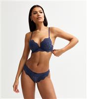 Women's Navy Broderie Anglaise Brazilian Briefs New Look
