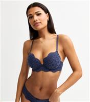 Women's Navy Broderie Anglaise T-Shirt Bra New Look
