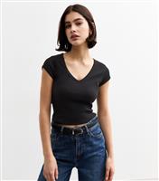 Women's Black Cap Sleeve V-Neck T-Shirt New Look