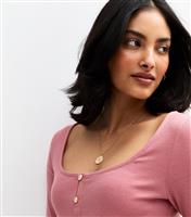 Women's Dark Pink Ribbed Button Detail Long Sleeve Top New Look