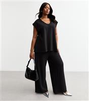 Women's Plus Size Black Soft Touch Wide Leg Trousers Curves New Look