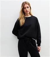Women's Black Jersey Crew Neck Sweatshirt New Look