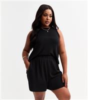 Women's Plus Size Black Textured Shorts Curves New Look