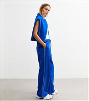 Women's Bright Blue Contrast Piping Wide Leg Jersey Joggers New Look
