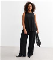 Women's Plus Size Black Textured Wide Leg Trousers Curves New Look