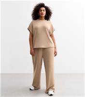 Women's Plus Size Mink Textured Wide Leg Trousers Curves New Look