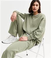 Women's Olive Jersey Wide Leg Joggers New Look