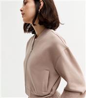 Women's Mink Zip Front Cropped Bomber Jacket New Look
