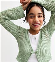 Girls' Mint Green Tie Front Cropped Cardigan New Look