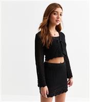 Girls' Black Crochet Knit Mini Skirt New Look