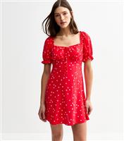 Women's Red Polka Dot Square Neck Mini Dress New Look