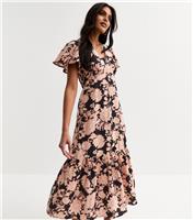 Women's Black Floral Print Tiered Midi Tea Dress New Look
