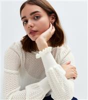 Women's Cream Pointelle Frill Crew Neck Jumper New Look