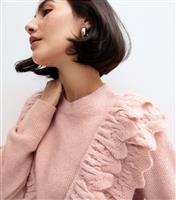 Women's Pink Pointelle Frill Crew Neck Jumper New Look