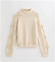 Women's Cream Floral Appliqu High Neck Jumper New Look