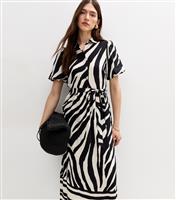 Women's Black Zebra Print Puff Sleeve Shirt Dress New Look