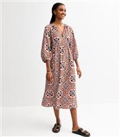 Women's Pink Tile Print Smock Midi Dress New Look