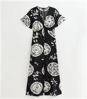 Women's Tall Black Plate Print Slit Hem Midi Dress New Look