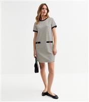 Women's White Stripe Print T-Shirt Mini Dress New Look