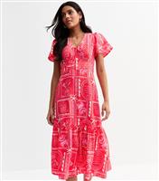 Women's Pink Sea Print Tiered Midi Dress New Look