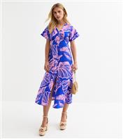 Women's Petite Blue Shell Print Midi Dress New Look