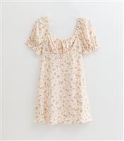 Women's Petite Cream Floral Print Milkmaid Mini Dress New Look