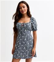 Women's Petite Blue Gingham Print Milkmaid Mini Dress New Look