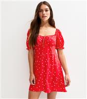Women's Petite Red Polka Dot Milkmaid Mini Dress New Look