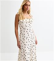 Women's Cream Polka Dot Ruffle Trim Chiffon Midi Dress New Look