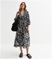 Women's Black Abstract Print Midi Smock Dress New Look