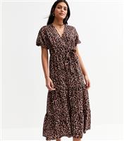 Women's Brown Leopard Print Wrap Midi Dress New Look