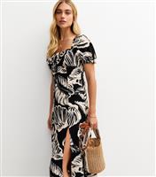 Women's Black Shell Print Milkmaid Midi Dress New Look