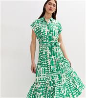 Women's Green Abstract Print Short Sleeve Midi Shirt Dress New Look